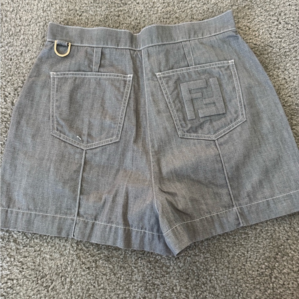 Fendi High Waist Gray Shorts with Embossed FF Pocket